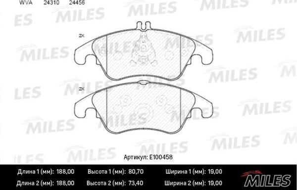 Miles E100458 - Тормозные колодки, дисковые, комплект autospares.lv