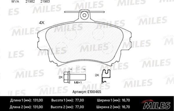 Miles E100465 - Тормозные колодки, дисковые, комплект autospares.lv