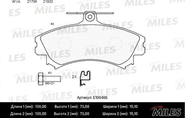 Miles E100466 - Тормозные колодки, дисковые, комплект autospares.lv