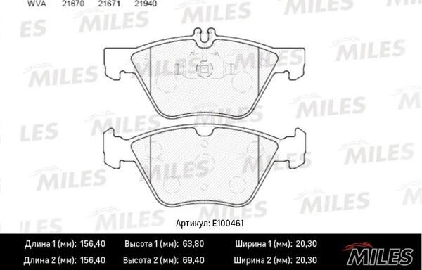 Miles E100461 - Тормозные колодки, дисковые, комплект autospares.lv