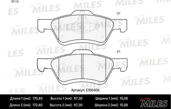 Miles E100406 - Тормозные колодки, дисковые, комплект autospares.lv