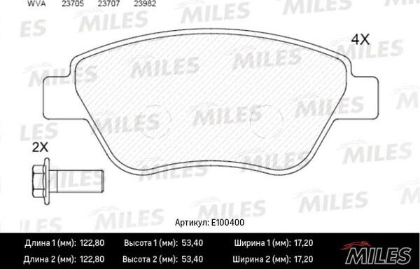 Miles E100400 - Тормозные колодки, дисковые, комплект autospares.lv