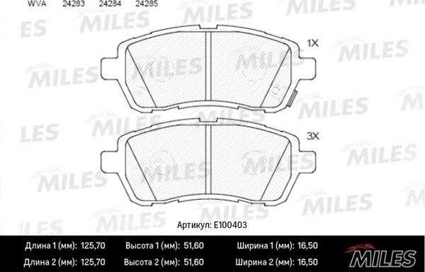 Miles E100403 - Тормозные колодки, дисковые, комплект autospares.lv