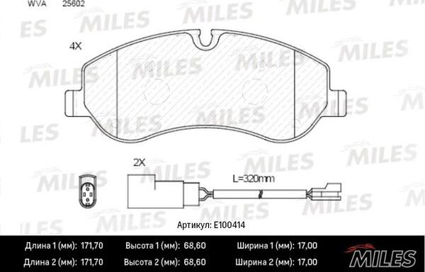 Miles E100414 - Тормозные колодки, дисковые, комплект autospares.lv