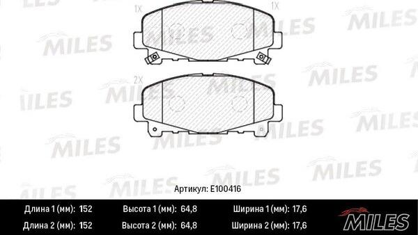 Miles E100416 - Тормозные колодки, дисковые, комплект autospares.lv