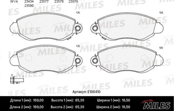 Miles E100410 - Тормозные колодки, дисковые, комплект autospares.lv