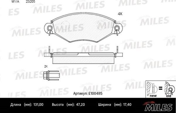 Miles E100485 - Тормозные колодки, дисковые, комплект autospares.lv