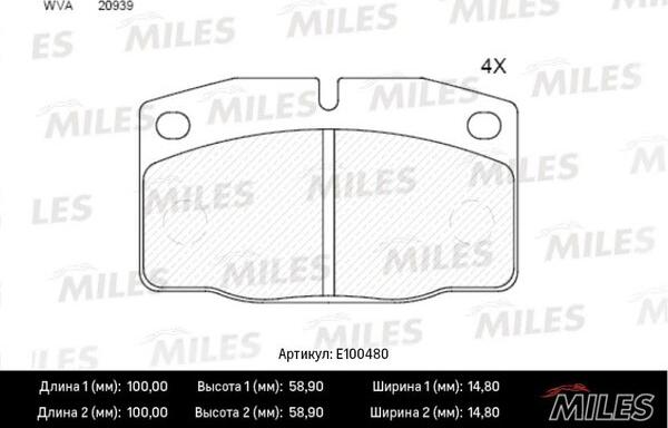 Miles E100480 - Тормозные колодки, дисковые, комплект autospares.lv