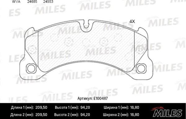 Miles E100487 - Тормозные колодки, дисковые, комплект autospares.lv