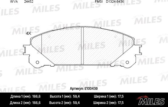 Miles E100439 - Тормозные колодки, дисковые, комплект autospares.lv