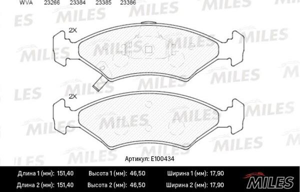 Miles E100434 - Тормозные колодки, дисковые, комплект autospares.lv