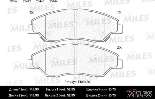 Miles E100436 - Тормозные колодки, дисковые, комплект autospares.lv