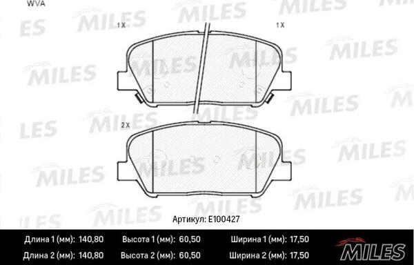 Miles E100427 - Тормозные колодки, дисковые, комплект autospares.lv