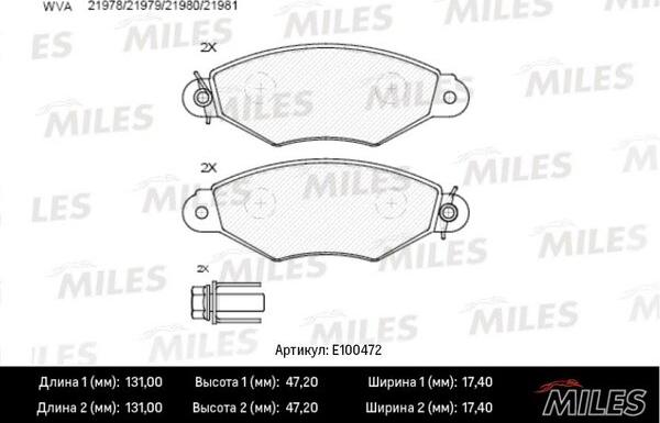 Miles E100472 - Тормозные колодки, дисковые, комплект autospares.lv