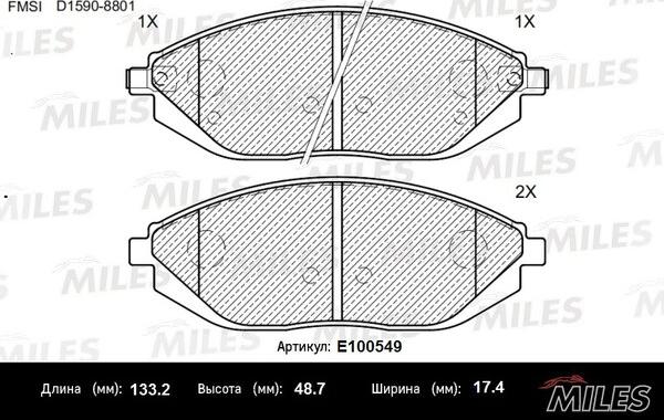 Miles E100549 - Тормозные колодки, дисковые, комплект autospares.lv