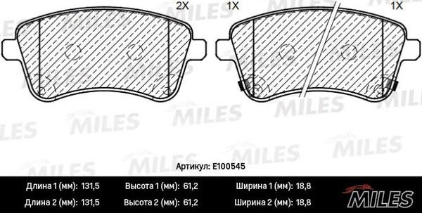 Miles E100545 - Тормозные колодки, дисковые, комплект autospares.lv