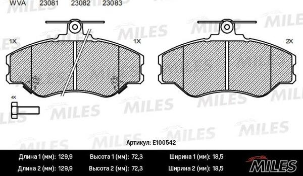 Miles E100542 - Тормозные колодки, дисковые, комплект autospares.lv