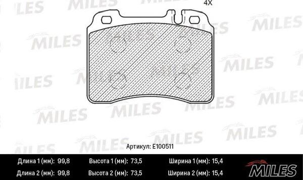 Miles E100511 - Тормозные колодки, дисковые, комплект autospares.lv