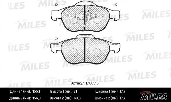 Miles E100518 - Тормозные колодки, дисковые, комплект autospares.lv