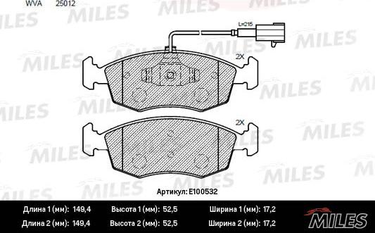Miles E100532 - Тормозные колодки, дисковые, комплект autospares.lv