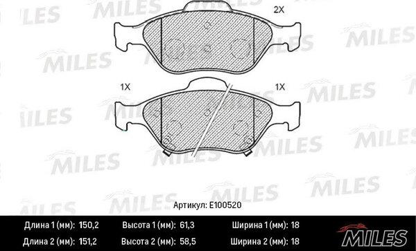 Miles E100520 - Тормозные колодки, дисковые, комплект autospares.lv