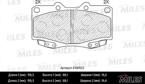 Miles E100523 - Тормозные колодки, дисковые, комплект autospares.lv