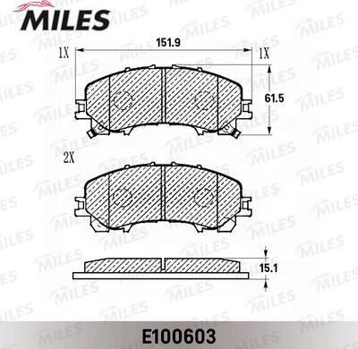 Miles E100603 - Тормозные колодки, дисковые, комплект autospares.lv