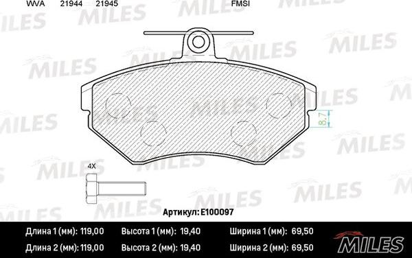 Miles E100097 - Тормозные колодки, дисковые, комплект autospares.lv