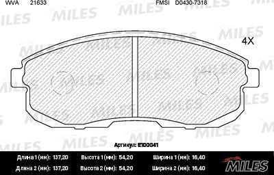 Miles E100041 - Тормозные колодки, дисковые, комплект autospares.lv