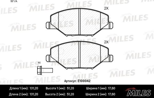 Miles E100042 - Тормозные колодки, дисковые, комплект autospares.lv