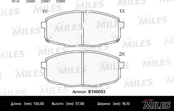 Miles E100053 - Тормозные колодки, дисковые, комплект autospares.lv