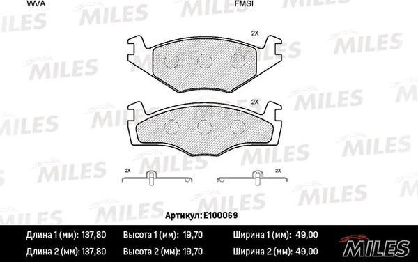 Miles E100069 - Тормозные колодки, дисковые, комплект autospares.lv