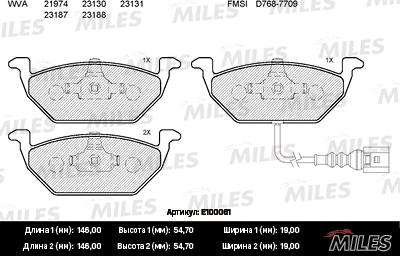 Miles E100061 - Тормозные колодки, дисковые, комплект autospares.lv