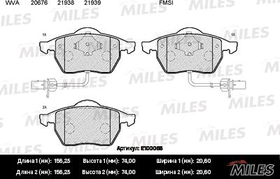 Miles E100068 - Тормозные колодки, дисковые, комплект autospares.lv