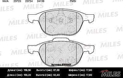 Miles E100001 - Тормозные колодки, дисковые, комплект autospares.lv