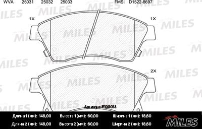 Miles E100013 - Тормозные колодки, дисковые, комплект autospares.lv