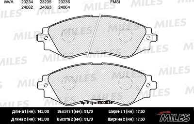Miles E100032 - Тормозные колодки, дисковые, комплект autospares.lv