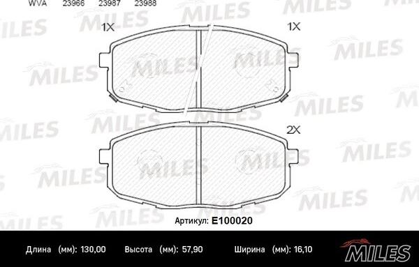 Miles E100020 - Тормозные колодки, дисковые, комплект autospares.lv