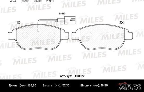 Miles E100072 - Тормозные колодки, дисковые, комплект autospares.lv