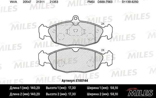 Miles E100144 - Тормозные колодки, дисковые, комплект autospares.lv