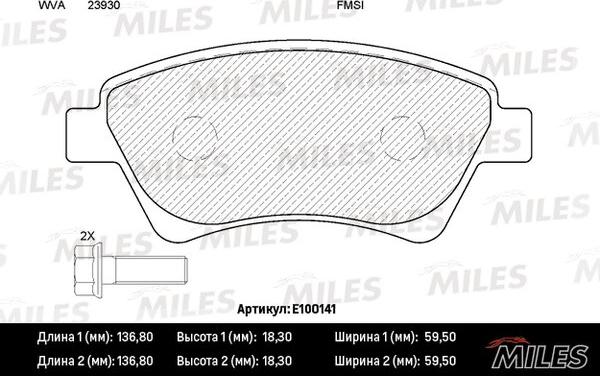 Miles E100141 - Тормозные колодки, дисковые, комплект autospares.lv