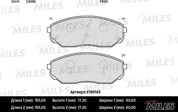 Miles E100143 - Тормозные колодки, дисковые, комплект autospares.lv