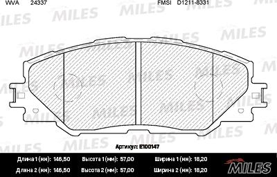 Miles E100147 - Тормозные колодки, дисковые, комплект autospares.lv