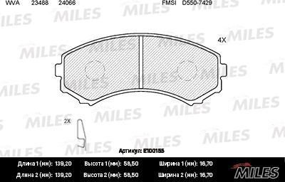 Miles E100155 - Тормозные колодки, дисковые, комплект autospares.lv