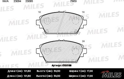 Miles E100158 - Тормозные колодки, дисковые, комплект autospares.lv