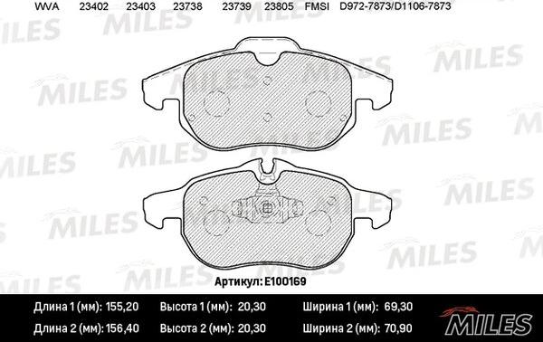 Miles E100169 - Тормозные колодки, дисковые, комплект autospares.lv