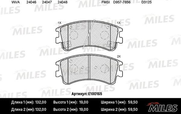 Miles E100165 - Тормозные колодки, дисковые, комплект autospares.lv