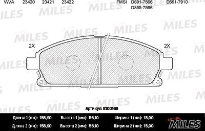 Miles E100166 - Тормозные колодки, дисковые, комплект autospares.lv