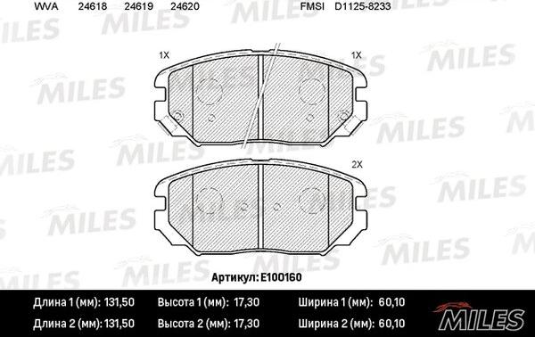 Miles E100160 - Тормозные колодки, дисковые, комплект autospares.lv