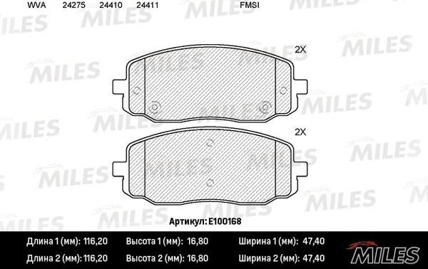 Miles E100168 - Тормозные колодки, дисковые, комплект autospares.lv